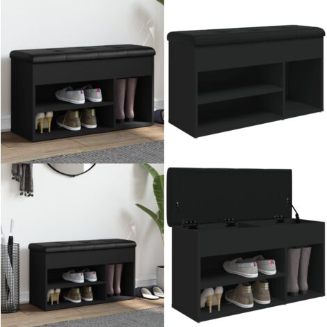 Banco zapatero madera de ingeniería negro 82x32x45,5 cm - Banco de almacenaje - Banco de pasillo