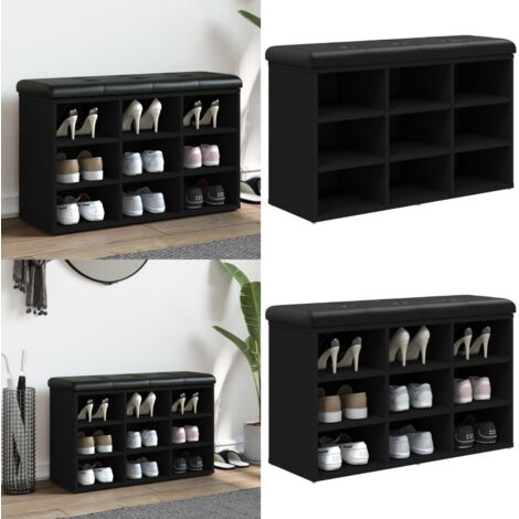 Banco zapatero madera de ingeniería negro 82x32x50 cm - Banco de almacenamiento - Banco de pasillo