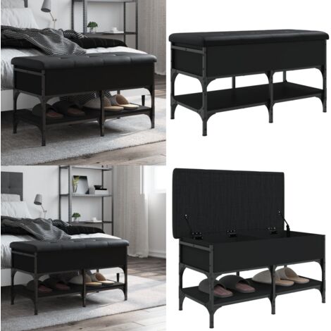 Banco zapatero madera de ingeniería negro 82x42x45 cm - Banco de almacenaje - Banco de pasillo
