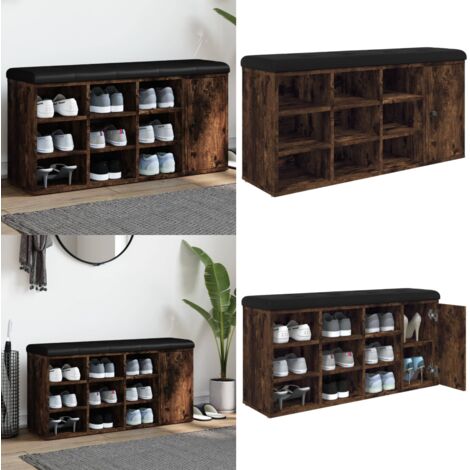 Banco zapatero madera de ingeniería roble ahumado 102x32x50 cm - Banco de almacenamiento - Banco de pasillo