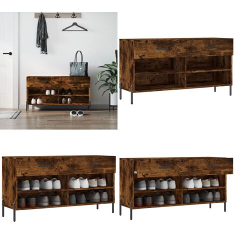 Banco zapatero madera de ingeniería roble ahumado 102x35x55 cm - Banco de zapatos - Mueble de zapatos