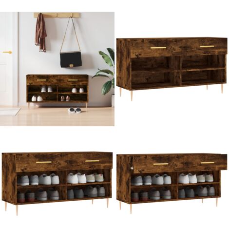 Banco zapatero madera de ingeniería roble ahumado 102x35x55 cm - Banco de zapatos - Mueble de zapatos