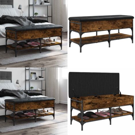 Banco zapatero madera de ingeniería roble ahumado 102x42x45 cm - Banco de almacenamiento - Banco de pasillo