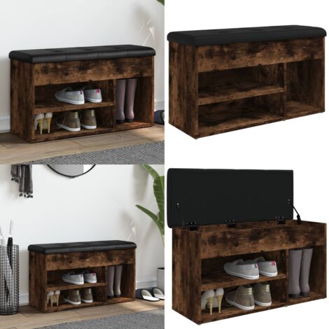 Banco zapatero madera de ingeniería roble ahumado 82x32x45,5 cm - Banco de almacenamiento - Banco de pasillo