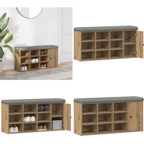 Banco zapatero madera de ingeniería roble artesanal 102x32x50cm - Banco de almacenamiento - Banco de pasillo