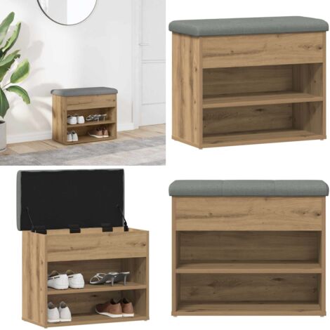 Banco zapatero madera de ingeniería roble artisan 62x32x50 cm - Banco de pasillo - Banco de almacenamiento