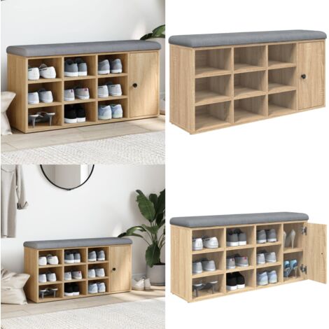 Banco zapatero madera de ingeniería roble Sonoma 102x32x50 cm - Banco de almacenamiento - Banco de pasillo