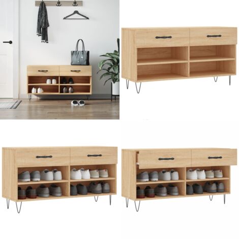 Banco zapatero madera de ingeniería roble Sonoma 102x35x55 cm - Banco de zapatos - Mueble de zapatos