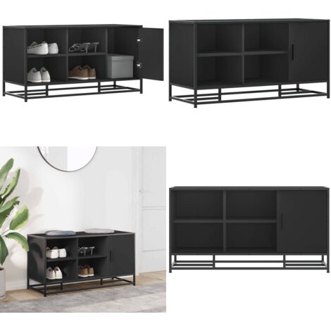 Banco zapatero madera de ingeniería y metal negro 100x40x53,5cm - Banco de recepción - Almacenamiento de zapatos
