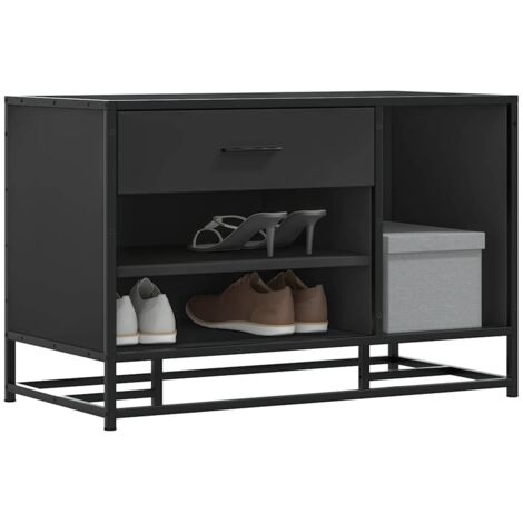 Banco zapatero madera de ingeniería y metal negro 80x40x53,5 cm