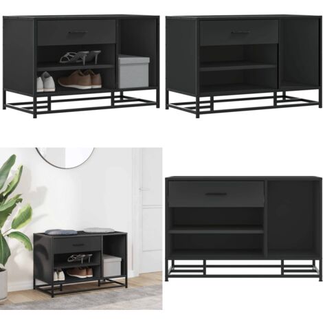 Banco zapatero madera de ingeniería y metal negro 80x40x53,5 cm - Banco de recepción - Muebles de madera