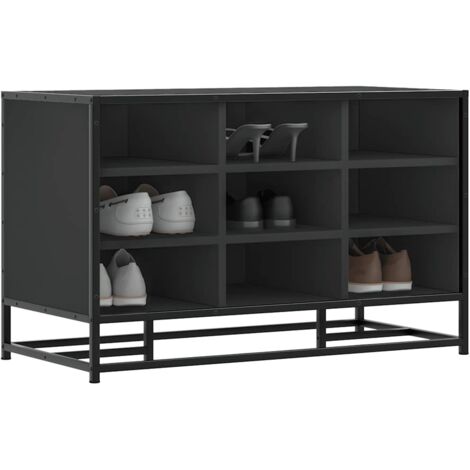 Banco zapatero madera de ingeniería y metal negro 84x40x53,5 cm