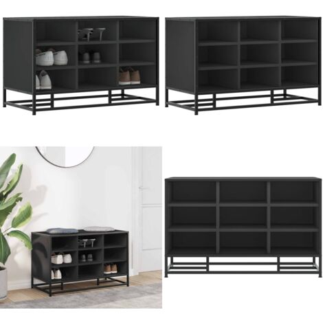 Banco zapatero madera de ingeniería y metal negro 84x40x53,5 cm - Banco de recepción - Banco de madera