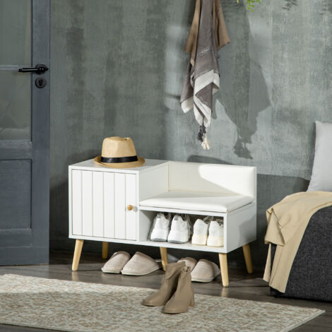 Banco Zapatero para 4 Pares con Compartimento Abierto y Asiento con Cojín para Entrada Pasillo 80x33x49 cm Blanco