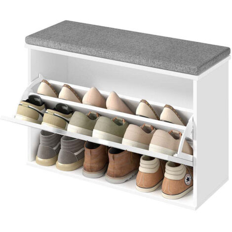 Banco zapatero tapizado mueble de entrada de 3 niveles para 6 pares de zapatos cajón abatible 30 x 60 x 535 cm para entrada o dormitorio blanco 120008038
