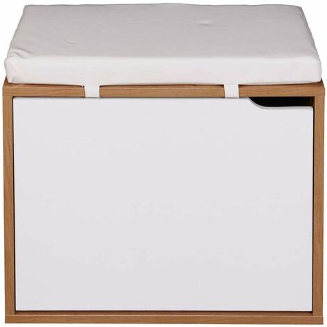 Banco zapatero tapizado polipiel blanca, 50cm(ancho) 46cm(altura) 29.5cm(fondo)