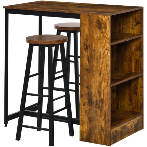 Bancone Bar con Sgabelli Alti Stile Industriale Marrone