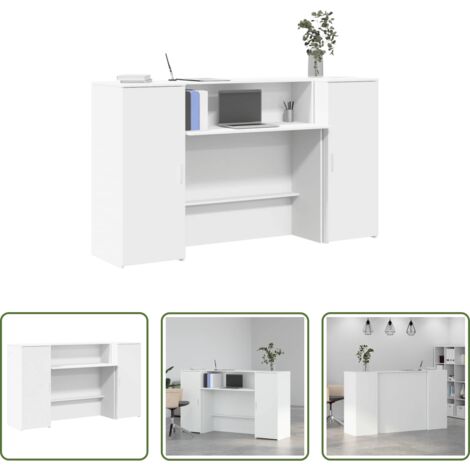 Bancone reception -  Scrivania per Reception Bianca 180x50x103,5 cm in Legno Massello
