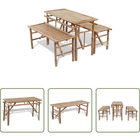 Bancos de jardín -  Mesa de jardín plegable con 2 bancos 100 cm de bambú