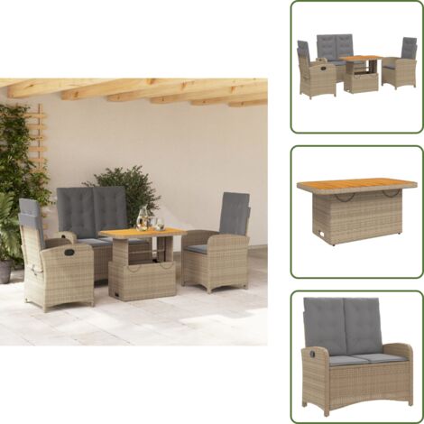 Bancos de jardín - vidaXL Set de comedor jardín con cojines 4 pzas ratán sintético beige - Mesa de jardín