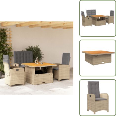 Bancos de jardín - vidaXL Set de comedor jardín con cojines 4 pzas ratán sintético beige - Mesa de jardín elevable