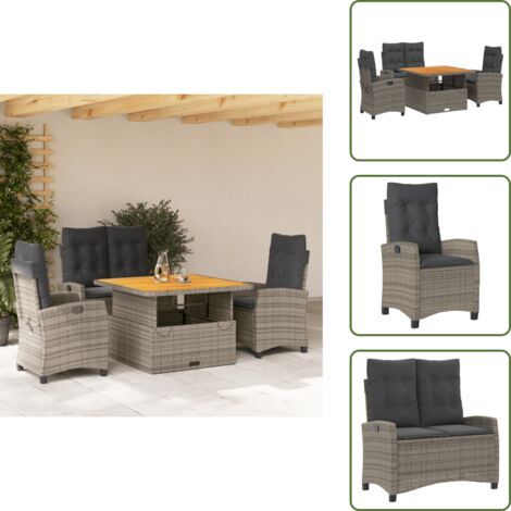 Bancos reclinables - vidaXL Juego de comedor de jardín 4 piezas con cojines ratán PE gris - Mesa elevable