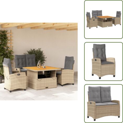 Bancos reclinables - vidaXL Set de comedor jardín con cojines 4 pzas ratán sintético beige - Mesa de jardín elevable