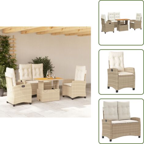 Bancos reclinables - vidaXL Set de comedor jardín con cojines 4 pzas ratán sintético beige - Mesa elevable