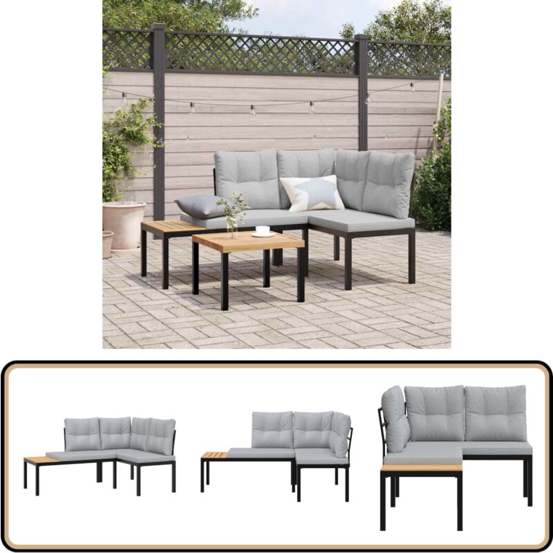 Bancs de jardin avec coussins lot de 2 acier enduit de poudre - Banc De Jardin - Meuble De Jardin - Mobilier Extérieur - Chaise Longue - Table