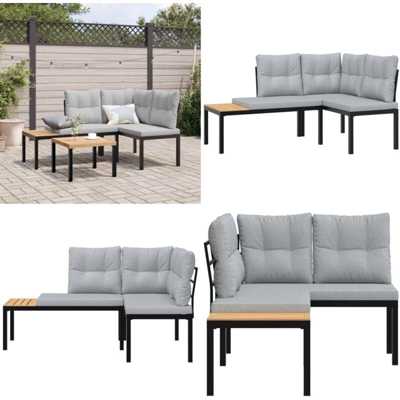 Bancs de jardin avec coussins lot de 2 acier enduit de poudre - Banc De Jardin - Meuble De Jardin - Mobilier Extérieur - Chaise Longue - Table