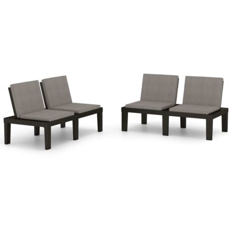 Bancs de salon de jardin avec coussins 2 pcs Plastique Gris