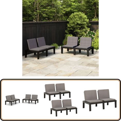 Bancs de salon de jardin avec coussins lot de 2 Plastique Gris - Banc De Jardin - Mobilier De Jardin - Chaise Longue - Ensemble De Jardin - Table Basse