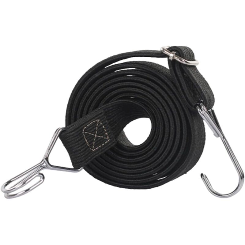 Cuerda elástica multiusos de 5 m con gancho de metal y tensión ajustable, adecuada para asegurar cargas, motocicletas y bicicletas (negro)