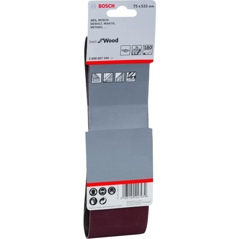 

2608607260 Estuche de 3 bandas de lija X440 75 x 533 mm 180 - Bosch