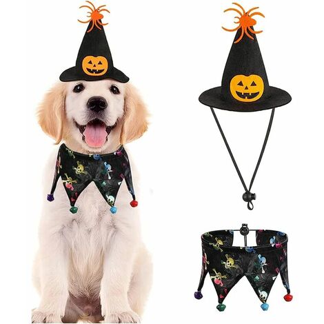 Bandana para perro de Halloween, sombrero para mascotas, collar de bandana para gatos con campana ajustable, sombrero de mago para mascotas, perros, gatos, Halloween, fiesta