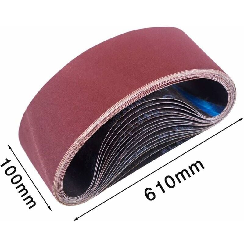 SNQ - Bande Abrasive 100 x 610 mm, Bandes Abrasives Mixte (3x grains 80/120/150/240/400) pour Ponceuses à Bande(15 pièces )