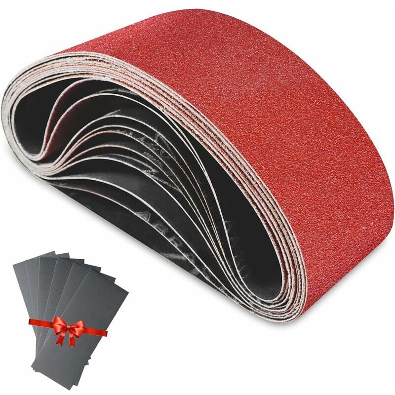 Bande Abrasive 75 x 457 mm Bande de Ponceuse - Ensemble de Bandes Abrasives Mixte (2 X grains 60/80/120/180/240) pour Ponceuses à Bande (10 pièces)