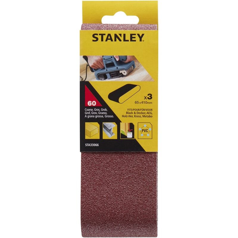Stanley - STA33066 3 bandes abrasives mm65x410 grain 60 pour ponceuse a' bande