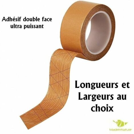 Bande adhésive double face ultra puissant, adhésif armé / MadeInNature /spécial plinthe souple ou rigide /sol PVC et crédence - 5 mètres - 50 mm.