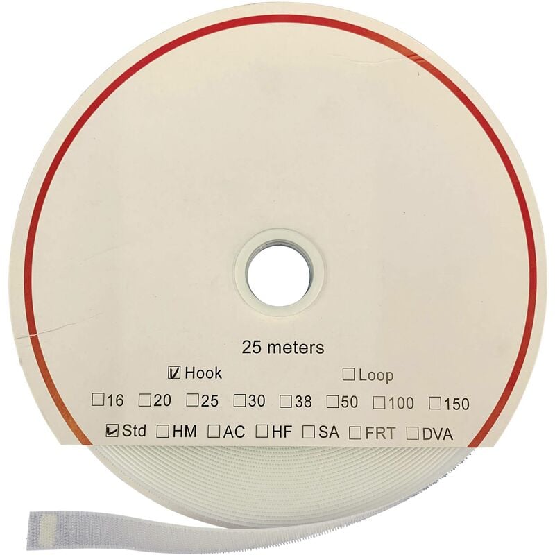 T0102500000325 Bande auto-agrippante hotmelt à coller partie crochets (l x l) 25000 mm x 25 mm blanc 25 m Q60460 - Fastech