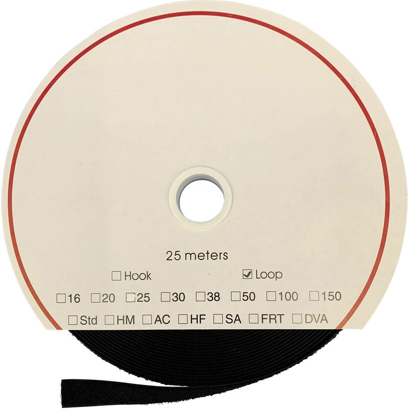 T0202599990225 Bande auto-agrippante acrylate à coller partie velours (l x l) 25000 mm x 25 mm noir 25 m V658391 - Fastech