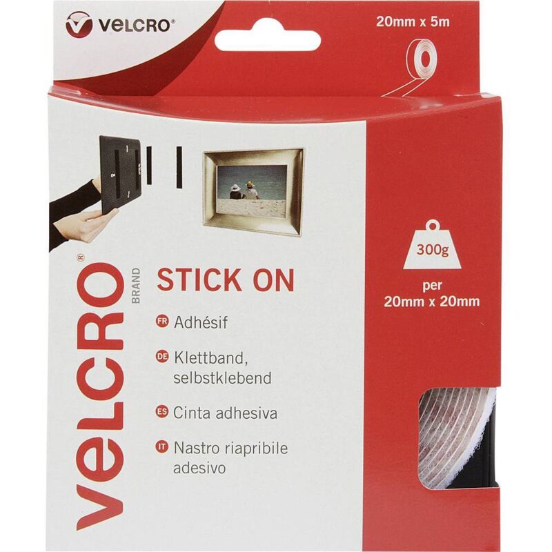 Velcro Stick On Tape 20mmx5m White VEL-EC60216 RY60216