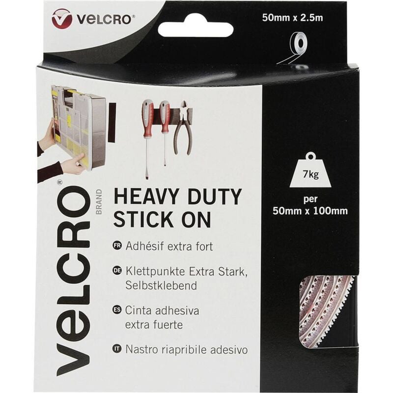 VEL-EC60246 Bande auto-agrippante à coller partie velours et partie agrippante, extra-fort (l x l) 2500 mm x 50 mm blanc 2.5 m W38189 - Velcro