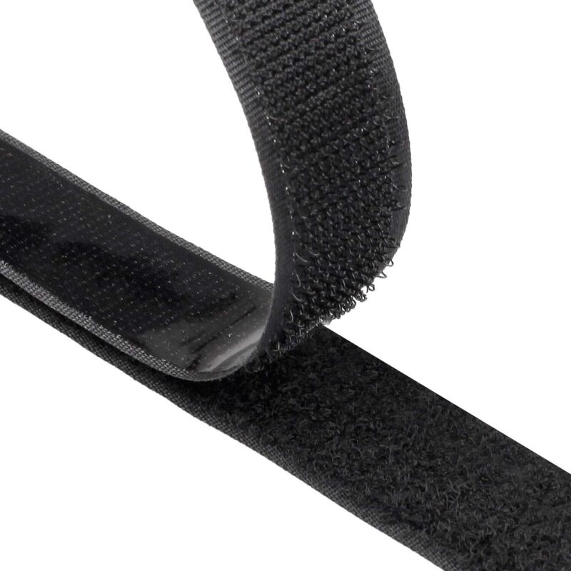 Bande auto-agrippante adhésive double face – Noire – 20 mm × 25 m