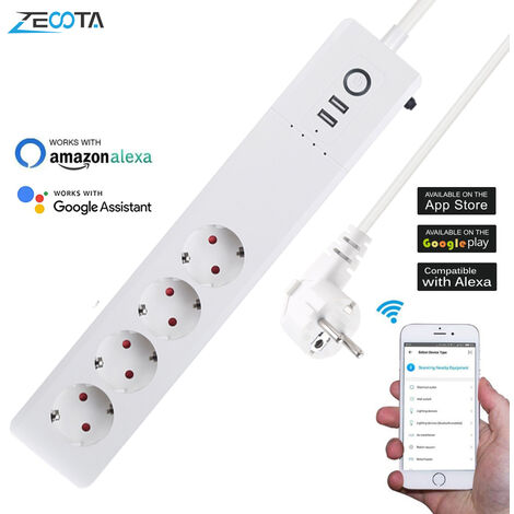 Bande d&39alimentation intelligente Tuya, wi-fi, protection contre les surtensions, prises ue, USB 1.5m, rallonge, télécommande, Google Home, Alexa,Espagne,EU Plug Sockets