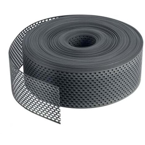 Bande d'aération / Grille d'égout en PVC enroulée, tôle d'égout, bande de ventilation, tôle grillagée, plastique, bande de tôle perforée, couverture de gouttière - Noir, 1 rouleau de 60m, 80mm