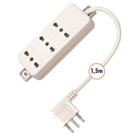 Bande d'alimentation 3 places 10/16A Double-étape avec Câble 1,5m Blanc