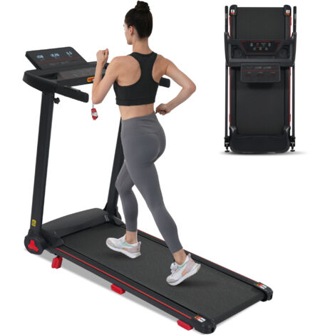Bande de course avec fonction de montée, 3,0 chevaux, portable, pour usage domestique. Vitesse maximale : 14 km/h. Inclinaison : 8 %. Poids : 120 kg. Equipé de capteurs de fréquence cardiaque