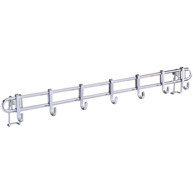 Wenko - Barre de crédence cuisine Style porte ustensiles de cuisine mural avec 7 crochets en acier inox, Métal, 60x6,5x3 cm, Argent