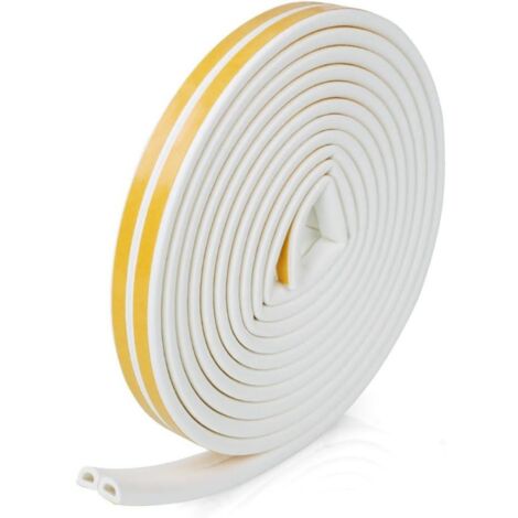 Bande de Joint D-Profil, Joint d'Étanchéité Porte, Joint Fenetre Isolation avec Forte Adhérence, Isoler du Bruit, Anti-collision et Anti-intempéries, 9mm x 6mm (Blanc 6M)